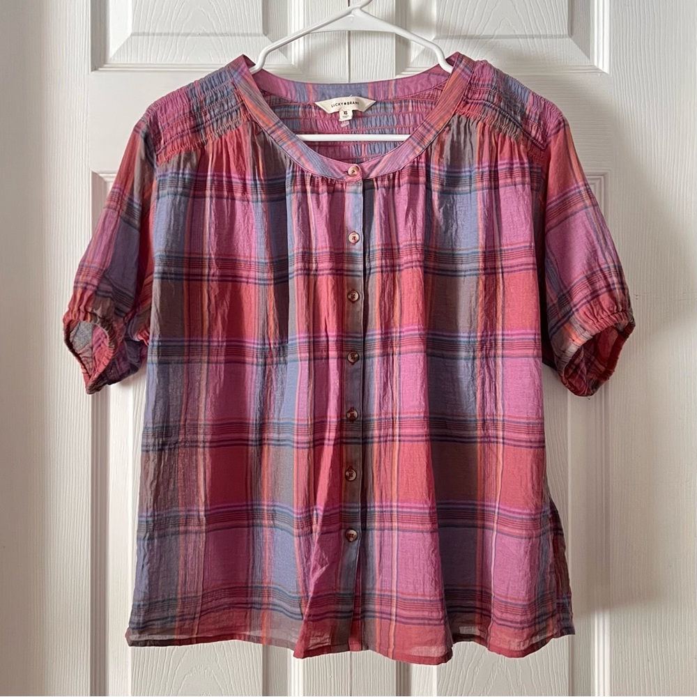 Lucky Brand Lucky Brand Yarndyed Smocked Shoulder Blouse